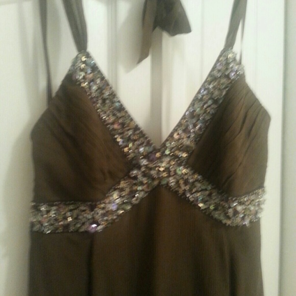 BCBG MaxAzria Brown Silk flouncy dress size 8 NWT - Picture 3 of 11